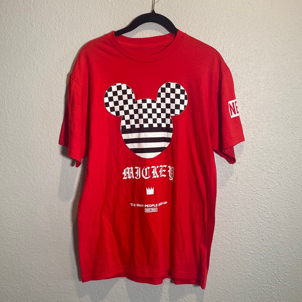 Red NEFF Mickey “Too Many People Grow Up” T Shirt
